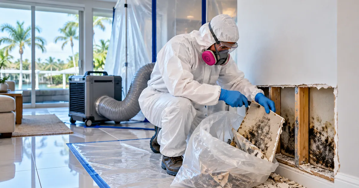 Mold Removal in Palm Beach County — technician removing mold under containment